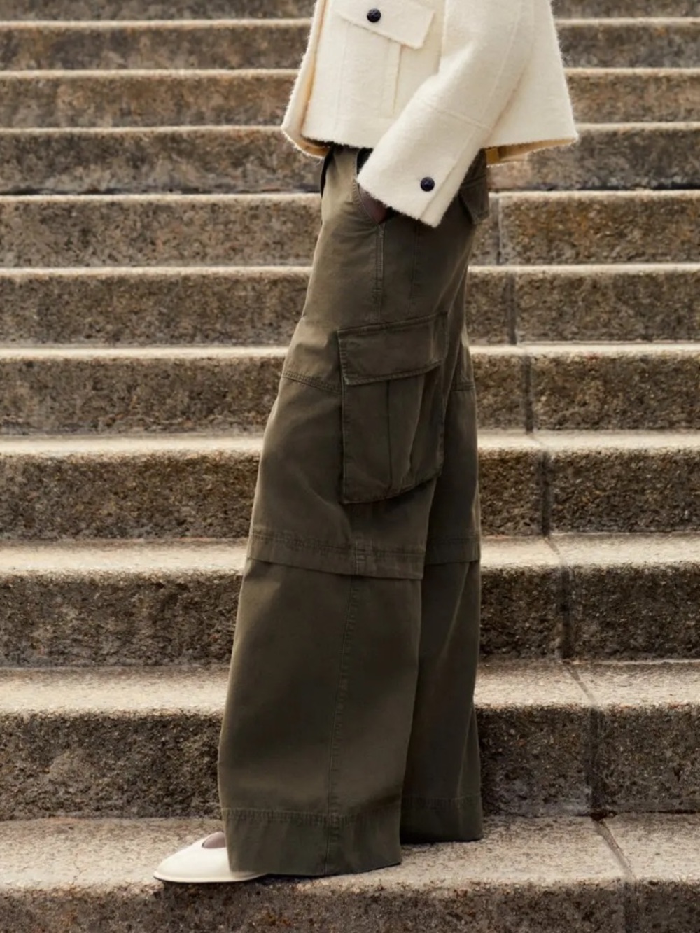 New ME+EM Wide-Leg Cargo Trouser Elastic Waist Pants NWT Spring Olive Size 2 - Picture 2 of 16